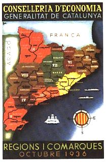 Cartell publicat per la Generalitat amb el mapa de la divisió territorial de Catalunya.