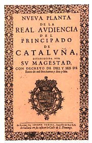 Portada de l'imprès que conté el decret de Nova Planta -1716